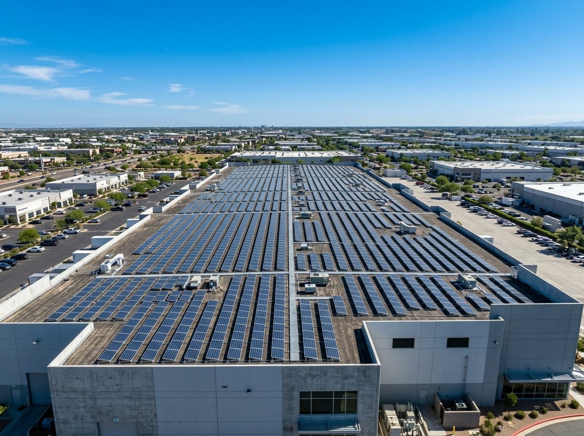 Commercial solar panel layout on business offices